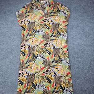 C&C California Dress Womens Medium Linen Multicolor Tropical Palm Leaf Coastal